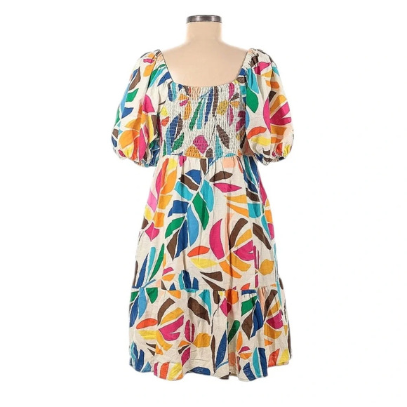 Tabitha Brown Linen Babydoll Tropical Mini Dress Pockets Size XXS - Picture 4 of 8